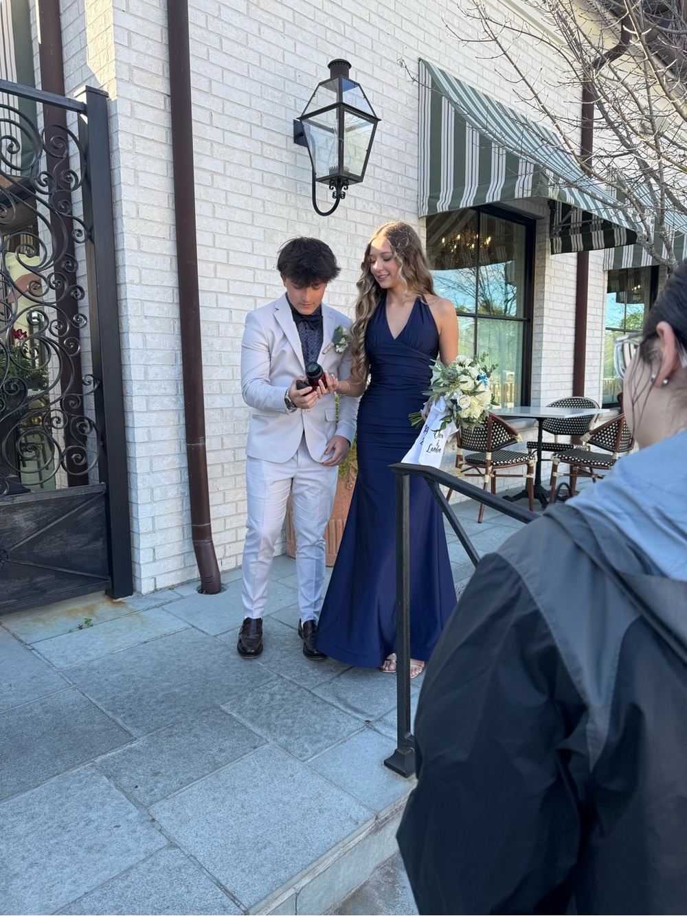 Long navy halter top prom dress